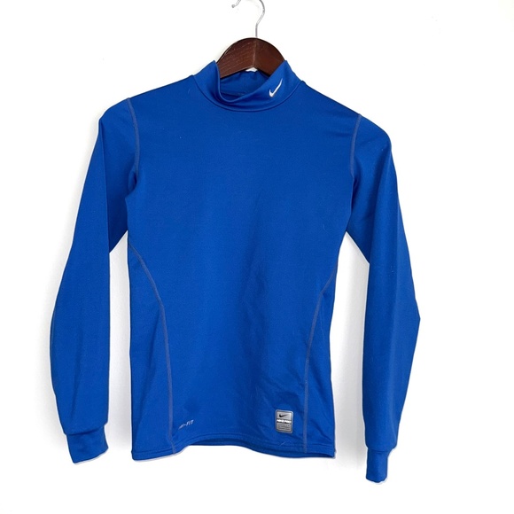 NIKE Dri-Fit Boys Large Blue Mock Neck Long Sleeve Compression Base Layer L6 - Picture 1 of 3
